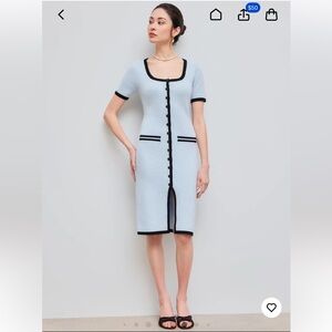 CIDER KNIT SQUARE NECK CONTRASTING BINDING BUTTON MIDI DRESS NEW SIZE SMALL